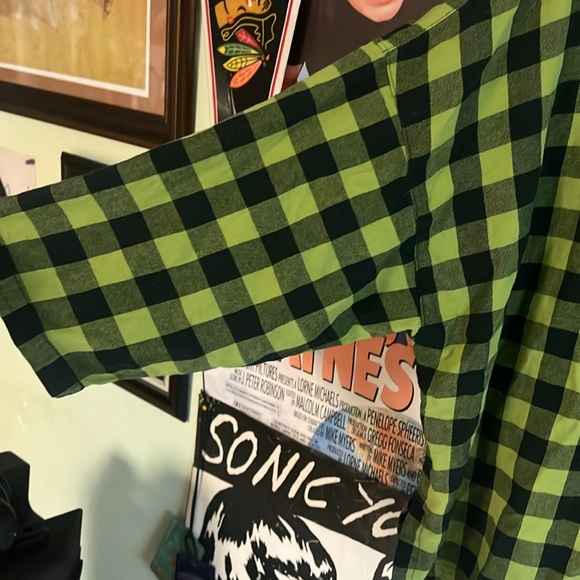 Eleven-Stitch /slime green /medium /big check 3/4 sleeve flannel- made in USA - Picture 4 of 6